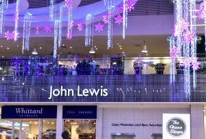 Image of John Lewis department store in Newcastle upon Tyne, UK.  Image shows galleried restaurant area overlooking the concourse in Eldon Square shopping centre. 